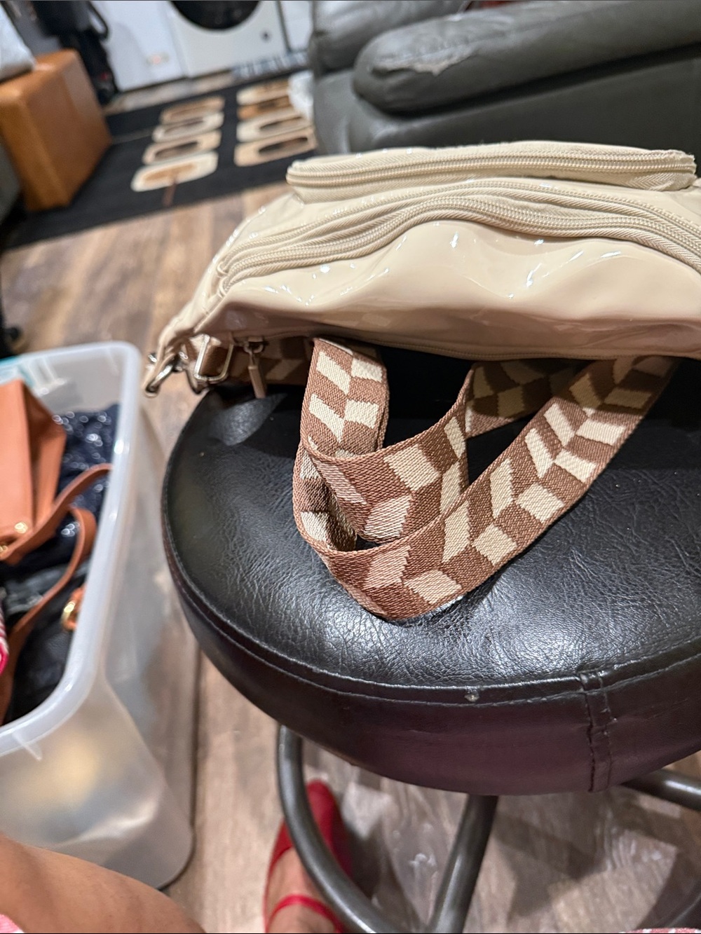 Cream Nylon Men's Belt Bag with Multiple Zip Pockets - Picture 5 of 9